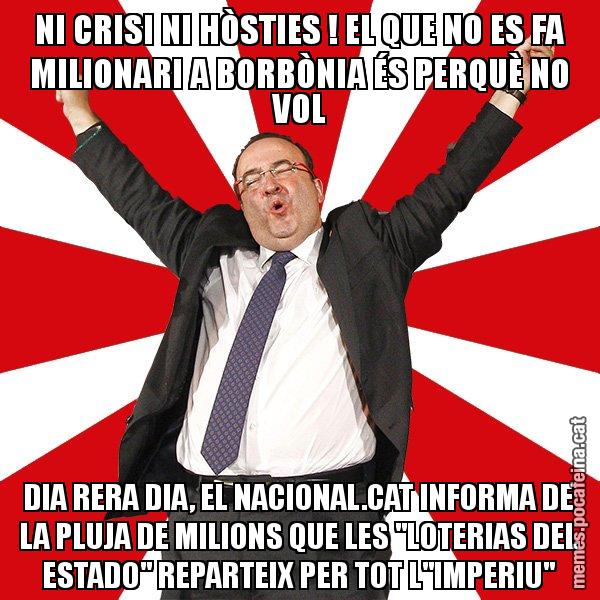 NI CRISI NI HÒSTIES ! EL QUE NO ES FA MILIONARI A BORBÒNIA ÉS PERQUÈ NO VOL DIA RERA DIA, EL NACIONAL.CAT INFORMA DE LA PLUJA DE MILIONS QUE LES "LOTERIAS DEL ESTADO" REPARTEIX PER TOT L"IMPERIU" - Miquel Iceta - 27S