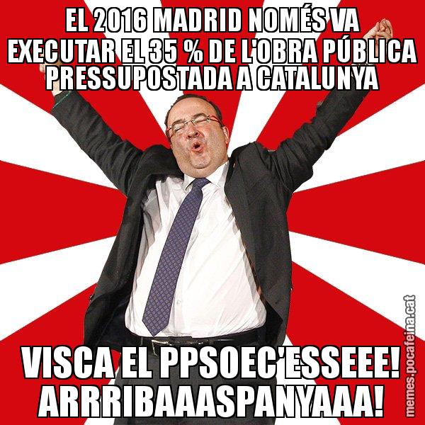 EL 2016 MADRID NOMÉS VA EXECUTAR EL 35 % DE L'OBRA PÚBLICA PRESSUPOSTADA A CATALUNYA VISCA EL PPSOEC'ESSEEE! ARRRIBAAASPANYAAA! - Miquel Iceta - 27S