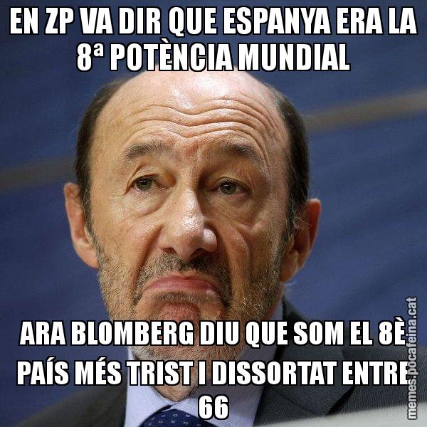 EN ZP VA DIR QUE ESPANYA ERA LA 8ª POTÈNCIA MUNDIAL ARA BLOMBERG DIU QUE SOM EL 8È PAÍS MÉS TRIST I DISSORTAT ENTRE 66 - Rubalcaba
