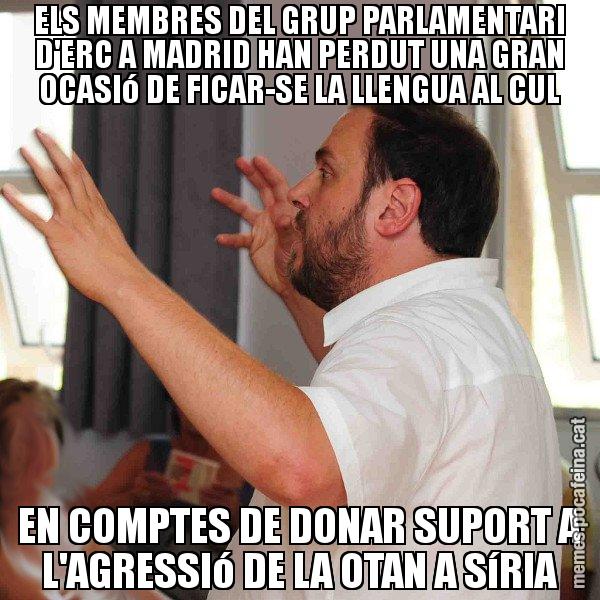 ELS MEMBRES DEL GRUP PARLAMENTARI D'ERC A MADRID HAN PERDUT UNA GRAN OCASIó DE FICAR-SE LA LLENGUA AL CUL EN COMPTES DE DONAR SUPORT A L'AGRESSIó DE LA OTAN A SíRIA - Oriol Junqueras