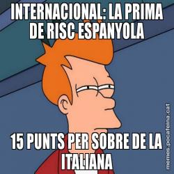 INTERNACIONAL: LA PRIMA DE RISC ESPANYOLA 15 PUNTS PER SOBRE DE LA ITALIANA