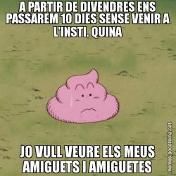 A PARTIR DE DIVENDRES ENS PASSAREM 10 DIES SENSE VENIR A L'INSTI. QUINA JO VULL VEURE ELS MEUS AMIGUETS I AMIGUETES