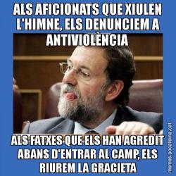ALS AFICIONATS QUE XIULEN L'HIMNE, ELS DENUNCIEM A ANTIVIOLÈNCIA ALS FATXES QUE ELS HAN AGREDIT ABANS D'ENTRAR AL CAMP, ELS RIUREM LA GRACIETA