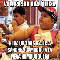 VULL POSAR UNA QUEIXA HI HA UN TROS D'ALÍCIA SÁNCHEZ-CAMACHO A LA MEVA HAMBURGUESA