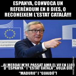 ESPANYA, CONVOCA UN REFERÈNDUM EN 8 DIES, O RECONEIXEM L’ESTAT CATALÀ!!! ...AI MERDA! M’HE PASSAT AMB EL VI! EN LLOC D’”ESPANYA ” I “ESTAT CATALÀ”, VOLIA DIR “MADURO” I “GUAIDÓ”!