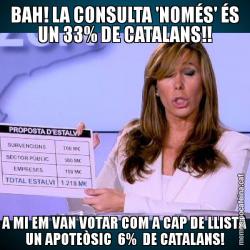 BAH! LA CONSULTA 'NOMÉS' ÉS UN 33% DE CATALANS!! A MI EM VAN VOTAR COM A CAP DE LLISTA UN APOTEÒSIC  6%  DE CATALANS!