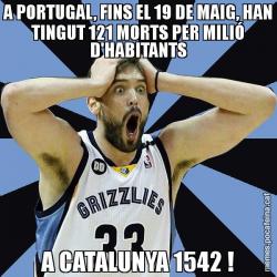 A PORTUGAL, FINS EL 19 DE MAIG, HAN TINGUT 121 MORTS PER MILIÓ D'HABITANTS A CATALUNYA 1542 !