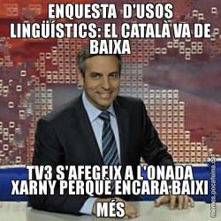 ENQUESTA  D'USOS LINGÜÍSTICS: EL CATALÀ VA DE BAIXA TV3 S'AFEGEIX A L'ONADA XARNY PERQUÈ ENCARA BAIXI MÉS