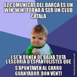 EL COMUNICAT DEL BARÇA ÉS UN WIN-WIN: TORNA A SER UN CLUB CATALÀ I SE’N DONEN DE BAIXA TOTA L’ESCORIA D’ESPANYOLISTES QUE S’APUNTAVEN AL CARRO GUANYADOR. BON VENT!