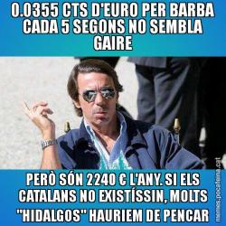 0.0355 CTS D'EURO PER BARBA CADA 5 SEGONS NO SEMBLA GAIRE PERÒ SÓN 2240 € L'ANY. SI ELS CATALANS NO EXISTÍSSIN, MOLTS "HIDALGOS" HAURIEM DE PENCAR