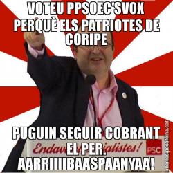 VOTEU PPSOEC'SVOX PERQUÈ ELS PATRIOTES DE CORIPE PUGUIN SEGUIR COBRANT EL PER. AARRIIIIBAASPAANYAA!