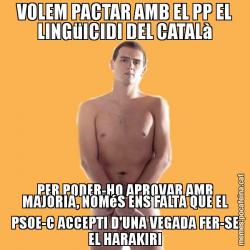 VOLEM PACTAR AMB EL PP EL LINGüICIDI DEL CATALà PER PODER-HO APROVAR AMB MAJORIA, NOMéS ENS FALTA QUE EL PSOE-C ACCEPTI D'UNA VEGADA FER-SE EL HARAKIRI