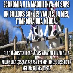 ECONOMIA A LA MADRILENYA: NO SAPS ON COLLONS SÓN LES VAQUES, I A MÉS, T'IMPORTA UNA MERDA. PER QUÈ VOLS TENIR CAP VACA SI A MADRID HI ARRIBA LA MILLOR LLET D'ESPANYA? VAS A PRENDRE UNES COPES DE VI I MENJAR-TE UNES TAPES.