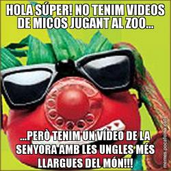 HOLA SÚPER! NO TENIM VIDEOS DE MICOS JUGANT AL ZOO... ...PERÒ TENIM UN VÍDEO DE LA SENYORA AMB LES UNGLES MÉS LLARGUES DEL MÓN!!!