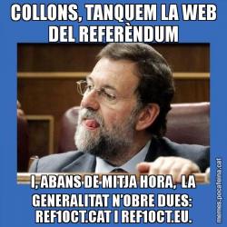 COLLONS, TANQUEM LA WEB DEL REFERÈNDUM I, ABANS DE MITJA HORA,  LA GENERALITAT N’OBRE DUES:  REF1OCT.CAT I REF1OCT.EU.
