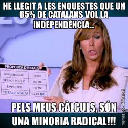HE LLEGIT A LES ENQUESTES QUE UN 65% DE CATALANS VOL LA INDEPENDÈNCIA... PELS MEUS CÀLCULS, SÓN UNA MINORIA RADICAL!!!