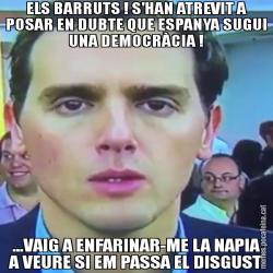 ELS BARRUTS ! S'HAN ATREVIT A POSAR EN DUBTE QUE ESPANYA SUGUI UNA DEMOCRÀCIA ! ...VAIG A ENFARINAR-ME LA NAPIA A VEURE SI EM PASSA EL DISGUST