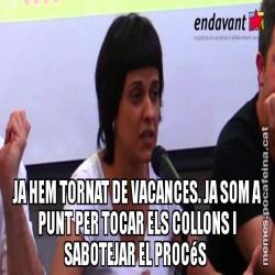 JA HEM TORNAT DE VACANCES. JA SOM A PUNT PER TOCAR ELS COLLONS I SABOTEJAR EL PROCéS