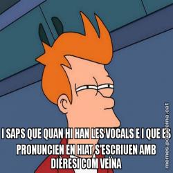 I SAPS QUE QUAN HI HAN LES VOCALS E I QUE ES PRONUNCIEN EN HIAT S'ESCRIUEN AMB DIÈRESI COM VEÏNA