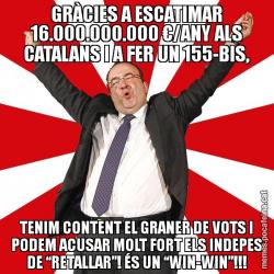 GRÀCIES A ESCATIMAR 16.000.000.000 €/ANY ALS CATALANS I A FER UN 155-BIS, TENIM CONTENT EL GRANER DE VOTS I PODEM ACUSAR MOLT FORT ELS INDEPES DE “RETALLAR”! ÉS UN “WIN-WIN”!!!