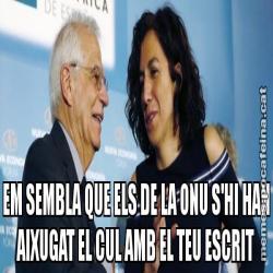 EM SEMBLA QUE ELS DE LA ONU S'HI HAN AIXUGAT EL CUL AMB EL TEU ESCRIT