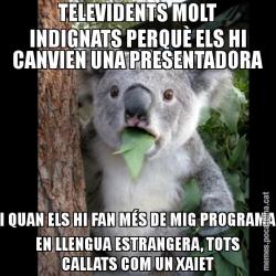 TELEVIDENTS MOLT INDIGNATS PERQUÈ ELS HI CANVIEN UNA PRESENTADORA I QUAN ELS HI FAN MÉS DE MIG PROGRAMA EN LLENGUA ESTRANGERA, TOTS CALLATS COM UN XAIET