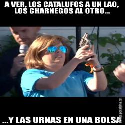 A VER, LOS CATALUFOS A UN LAO, LOS CHARNEGOS AL OTRO... ...Y LAS URNAS EN UNA BOLSA