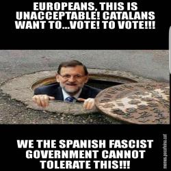 EUROPEANS, THIS IS UNACCEPTABLE! CATALANS WANT TO...VOTE! TO VOTE!!! WE THE SPANISH FASCIST GOVERNMENT CANNOT TOLERATE THIS!!!