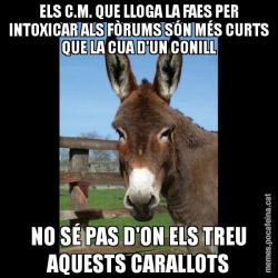 ELS C.M. QUE LLOGA LA FAES PER INTOXICAR ALS FÒRUMS SÓN MÉS CURTS QUE LA CUA D'UN CONILL NO SÉ PAS D'ON ELS TREU AQUESTS CARALLOTS