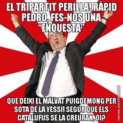 EL TRIPARTIT PERILLA! RÀPID PEDRO, FES-NOS UNA “ENQUESTA” QUE DEIXI EL MALVAT PUIGDEMONG PER SOTA DE LA YESSI! SEGUR QUE ELS CATALUFUS SE LA CREURAN, OI?