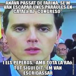 ANAVA PASSAT DE FARINA, SE'M VAN ESCAPAR UNES PARAULES EN CATALà AL "CONGRESO" I ELS PEPEROS, -AMB TOTA LA RAó, TOT SIGUI DIT-, EM VAN ESCRIDASSAR