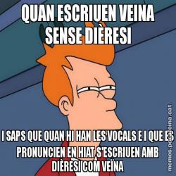 QUAN ESCRIUEN VEINA SENSE DIÈRESI I SAPS QUE QUAN HI HAN LES VOCALS E I QUE ES PRONUNCIEN EN HIAT S'ESCRIUEN AMB DIÈRESI COM VEÏNA