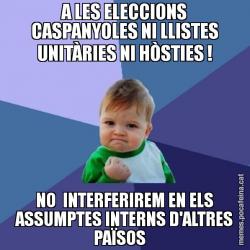 A LES ELECCIONS CASPANYOLES NI LLISTES UNITÀRIES NI HÒSTIES ! NO  INTERFERIREM EN ELS ASSUMPTES INTERNS D'ALTRES PAÏSOS