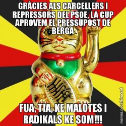 GRÀCIES ALS CARCELLERS I REPRESSORS DEL PSOE, LA CUP APROVEM EL PRESSUPOST DE BERGA FUA, TIA, KE MALOTES I RADIKALS KE SOM!!!