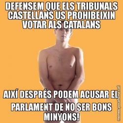 DEFENSEM QUE ELS TRIBUNALS CASTELLANS US PROHIBEIXIN VOTAR ALS CATALANS AIXÍ DESPRÉS PODEM ACUSAR EL PARLAMENT DE NO SER BONS MINYONS!