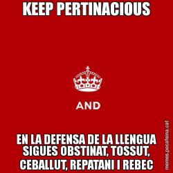 KEEP PERTINACIOUS EN LA DEFENSA DE LA LLENGUA SIGUES OBSTINAT, TOSSUT, CEBALLUT, REPATANI I REBEC