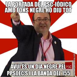 LA PORTADA DEL PSC-IÓDICO AMB FONS NEGRE HO DIU TOT AVUI ÉS UN DIA NEGRE PEL PPSOEC'S I LA BANDA DEL 155