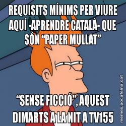 REQUISITS MÍNIMS PER VIURE AQUÍ -APRENDRE CATALÀ- QUE SÓN “PAPER MULLAT” “SENSE FICCIÓ”, AQUEST DIMARTS A LA NIT A TV155