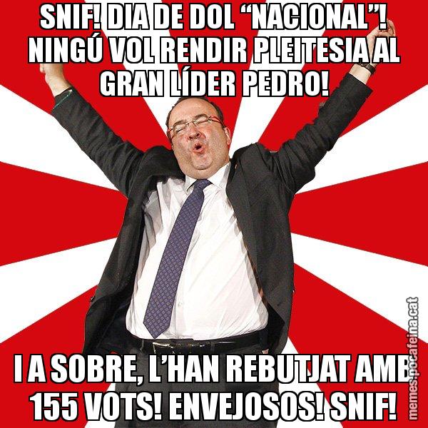 SNIF! DIA DE DOL “NACIONAL”! NINGÚ VOL RENDIR PLEITESIA AL GRAN LÍDER PEDRO! I A SOBRE, L’HAN REBUTJAT AMB 155 VOTS! ENVEJOSOS! SNIF! - Miquel Iceta - 27S