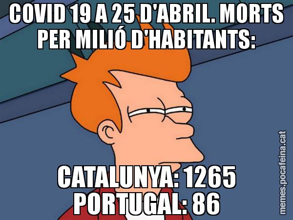COVID 19 A 25 D'ABRIL. MORTS PER MILIÓ D'HABITANTS: CATALUNYA: 1265 PORTUGAL: 86 - Futurama Fry
