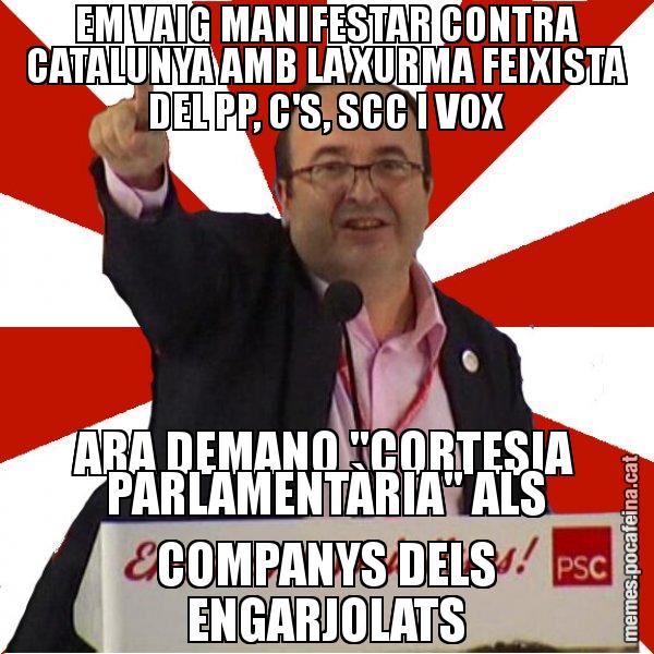 EM VAIG MANIFESTAR CONTRA CATALUNYA AMB LA XURMA FEIXISTA DEL PP, C'S, SCC I VOX ARA DEMANO "CORTESIA PARLAMENTÀRIA" ALS COMPANYS DELS ENGARJOLATS - Miquel Iceta