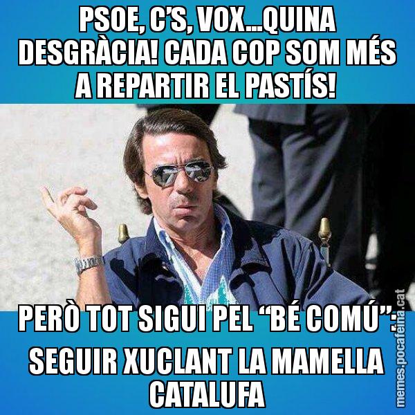 PSOE, C’S, VOX...QUINA DESGRÀCIA! CADA COP SOM MÉS A REPARTIR EL PASTÍS! PERÒ TOT SIGUI PEL “BÉ COMÚ”: SEGUIR XUCLANT LA MAMELLA CATALUFA - Aznar Lupas