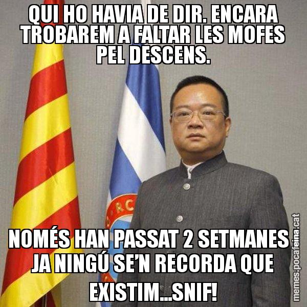 QUI HO HAVIA DE DIR. ENCARA TROBAREM A FALTAR LES MOFES PEL DESCENS. NOMÉS HAN PASSAT 2 SETMANES I JA NINGÚ SE’N RECORDA QUE EXISTIM...SNIF! - Chen Yansheng