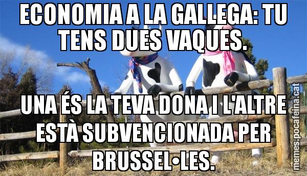 ECONOMIA A LA GALLEGA: TU TENS DUES VAQUES. UNA ÉS LA TEVA DONA I L'ALTRE ESTÀ SUBVENCIONADA PER BRUSSEL•LES.