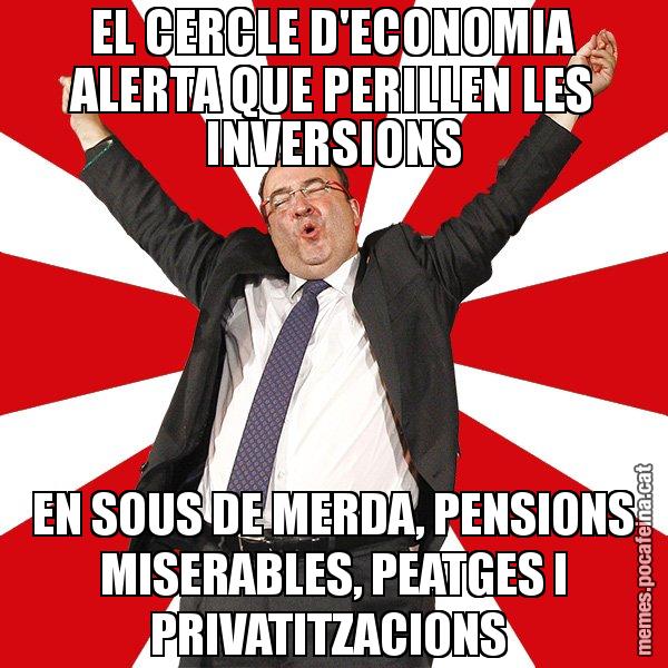 EL CERCLE D'ECONOMIA ALERTA QUE PERILLEN LES INVERSIONS EN SOUS DE MERDA, PENSIONS MISERABLES, PEATGES I PRIVATITZACIONS - Miquel Iceta - 27S