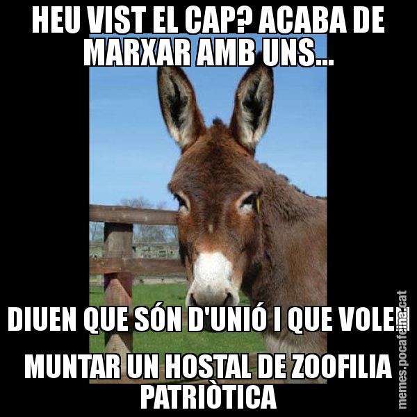 HEU VIST EL CAP? ACABA DE MARXAR AMB UNS... DIUEN QUE SÓN D'UNIÓ I QUE VOLEN MUNTAR UN HOSTAL DE ZOOFILIA PATRIÒTICA - El burro Català