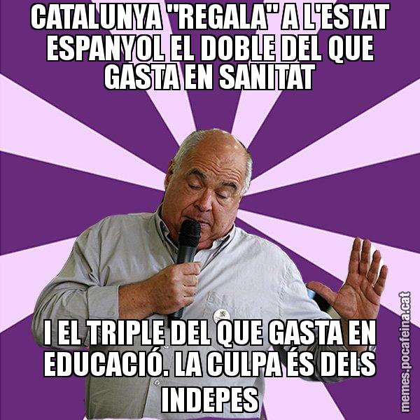 CATALUNYA "REGALA" A L'ESTAT ESPANYOL EL DOBLE DEL QUE GASTA EN SANITAT I EL TRIPLE DEL QUE GASTA EN EDUCACIÓ. LA CULPA ÉS DELS INDEPES - Lluís Rabell - 27S