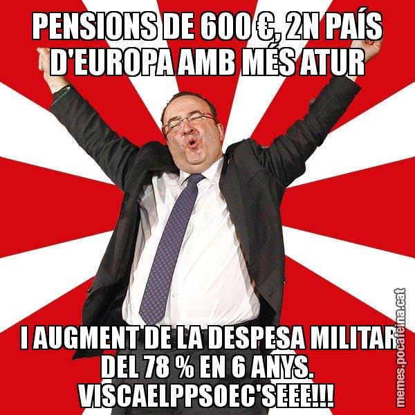 PENSIONS DE 600 €, 2N PAÍS D'EUROPA AMB MÉS ATUR  I AUGMENT DE LA DESPESA MILITAR DEL 78 % EN 6 ANYS. VISCAELPPSOEC'SEEE!!! - Miquel Iceta - 27S