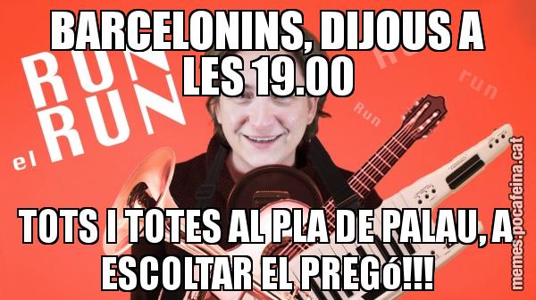 BARCELONINS, DIJOUS A LES 19.00 TOTS I TOTES AL PLA DE PALAU, A ESCOLTAR EL PREGó!!!