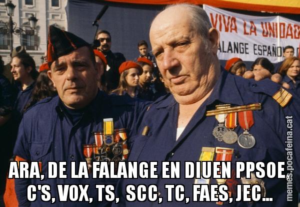 ARA, DE LA FALANGE EN DIUEN PPSOE, C'S, VOX, TS,  SCC, TC, FAES, JEC...